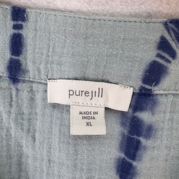 Pure Jill Women's Sz XL Blue Tie Dye Gauze Cotton V Neck Short Sleeve Top Blouse - Picture 5 of 7